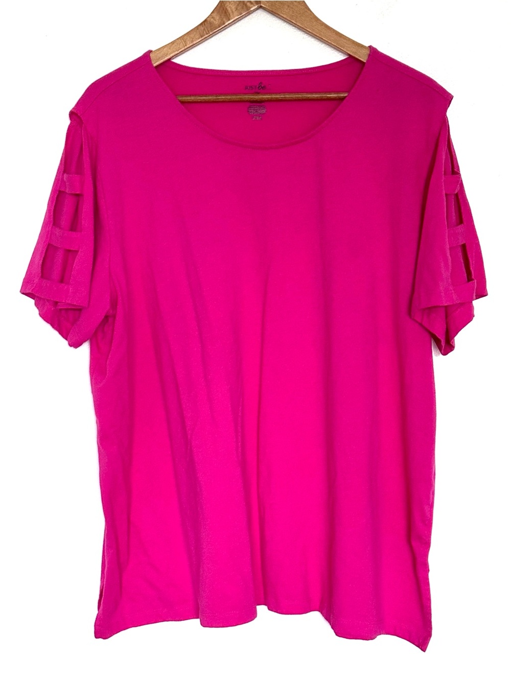 Just Be Plus Shirt Women’s 3X Pink Cold Shoulder Cutout Short Sleeve Pullover